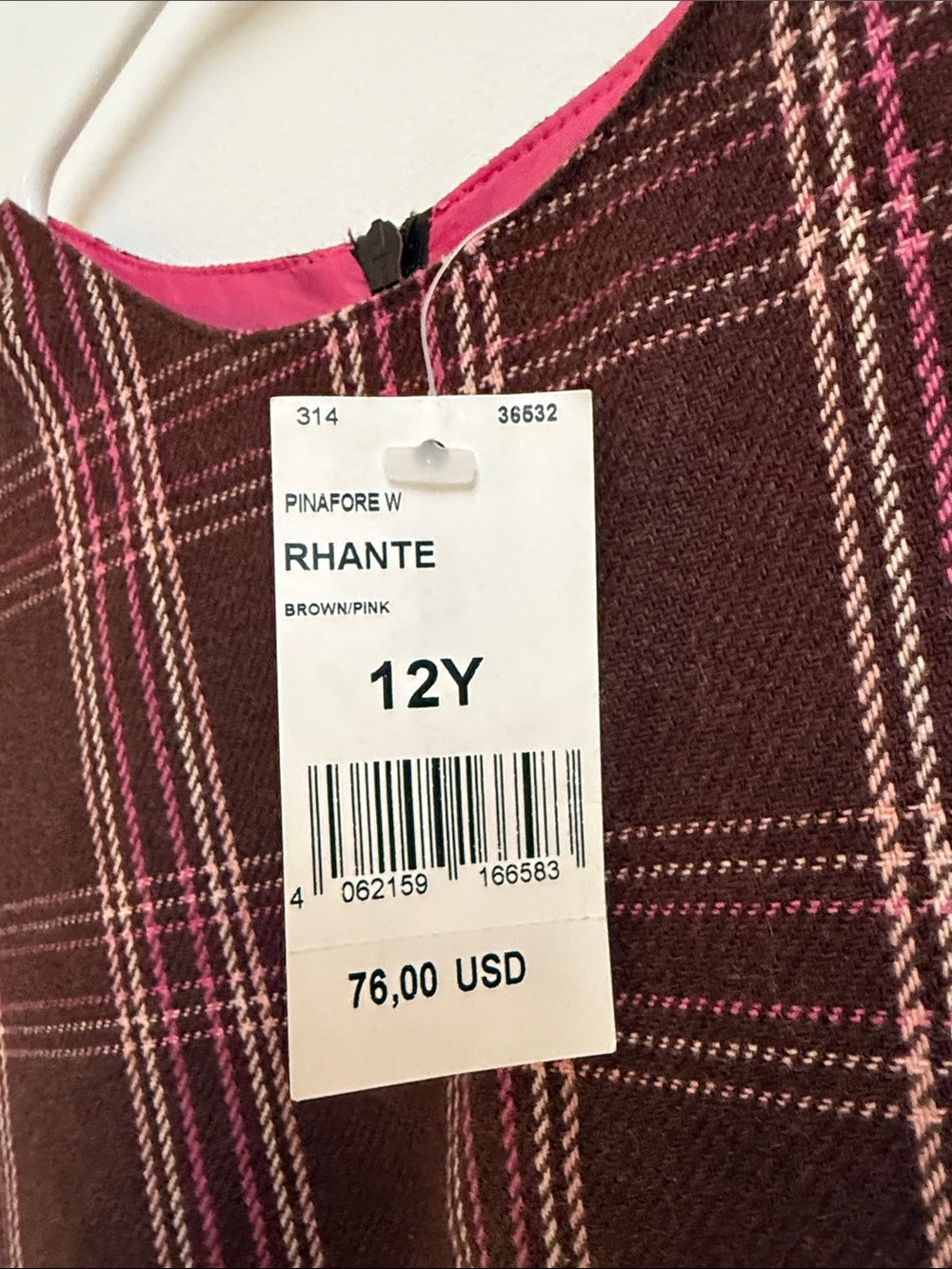 NWT Jacadi Paris Rhante Plaid Pinafore Dress Brown Pink Girls 12Y - Picture 5 of 10